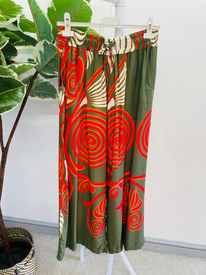 LADIES WOMENS KHAKI WIDE LEG PALAZZO PANTS TROUSERS 