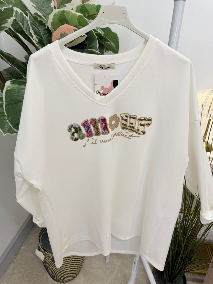 The PEONY white scuba sweatshirt top