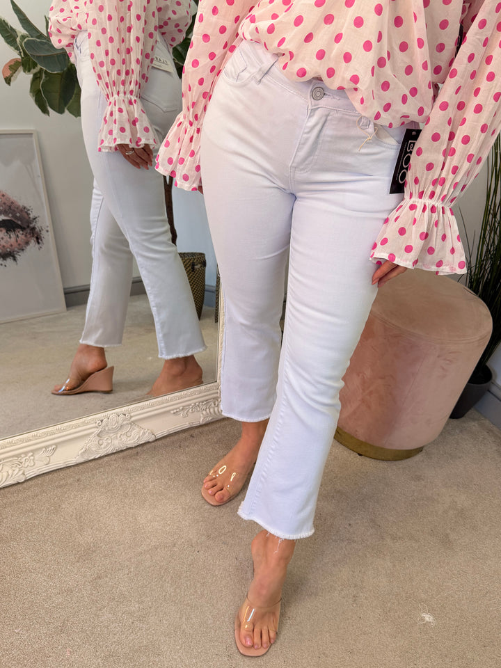 Ladies Fashion White Ankle Grazer Jeans