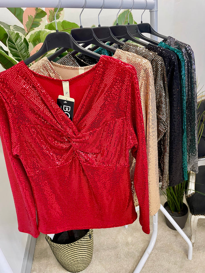 LADIES SEQUIN PARTY TOP - SILVER, GREEN, GOLD, BLACK, BERRY, CHAMPAGNE