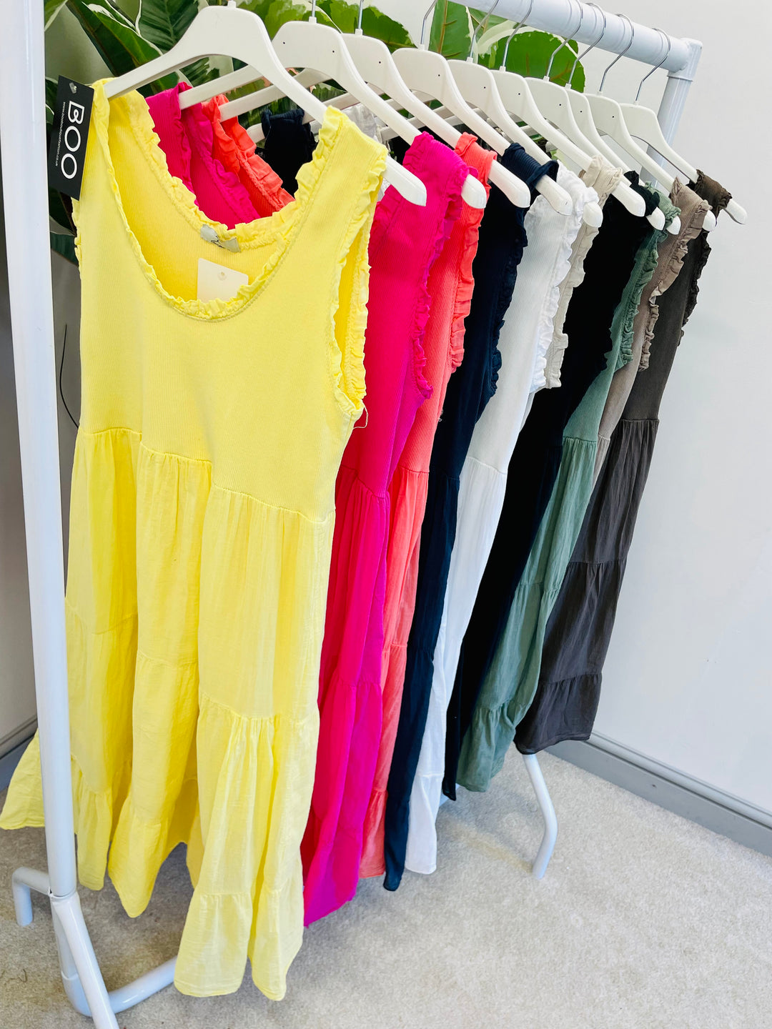 LADIES COTTON SUMMER EASY TO WEAR DRESS - YELLOW, FUSCHIA PINK, KHAKI, DARK BEIGE, BROWN, LIGHT BEIGE, WHITE, CORAL, WHITE, NAVY