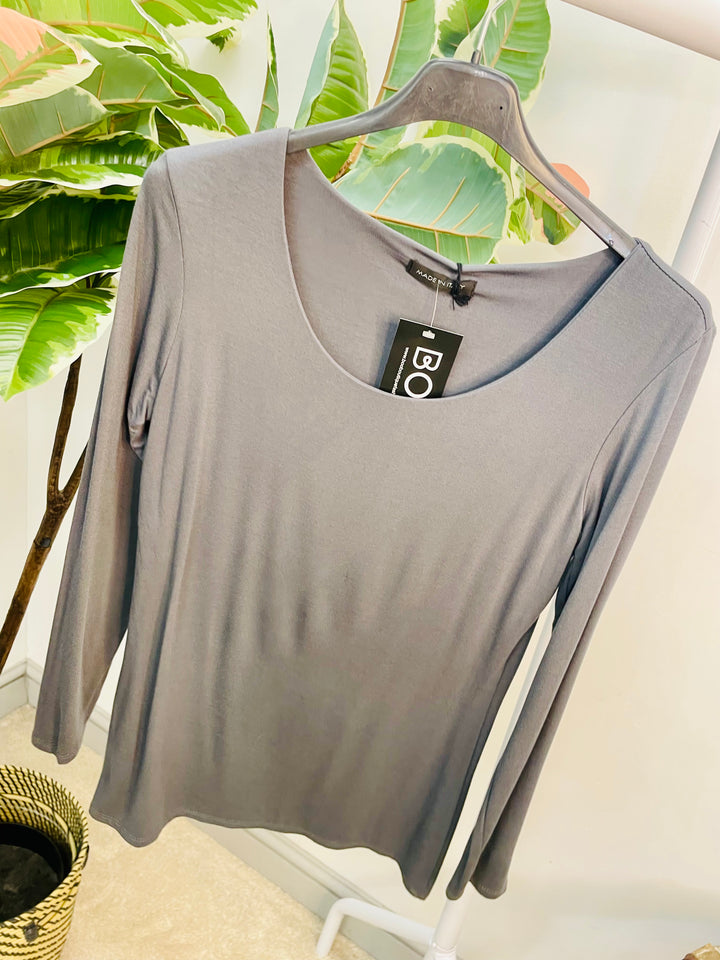 LADIES LONG SLEEVE BASIC TOP - WHITE, BLACK, NAVY, KHAKI, BROWN, GREY, BEIGE