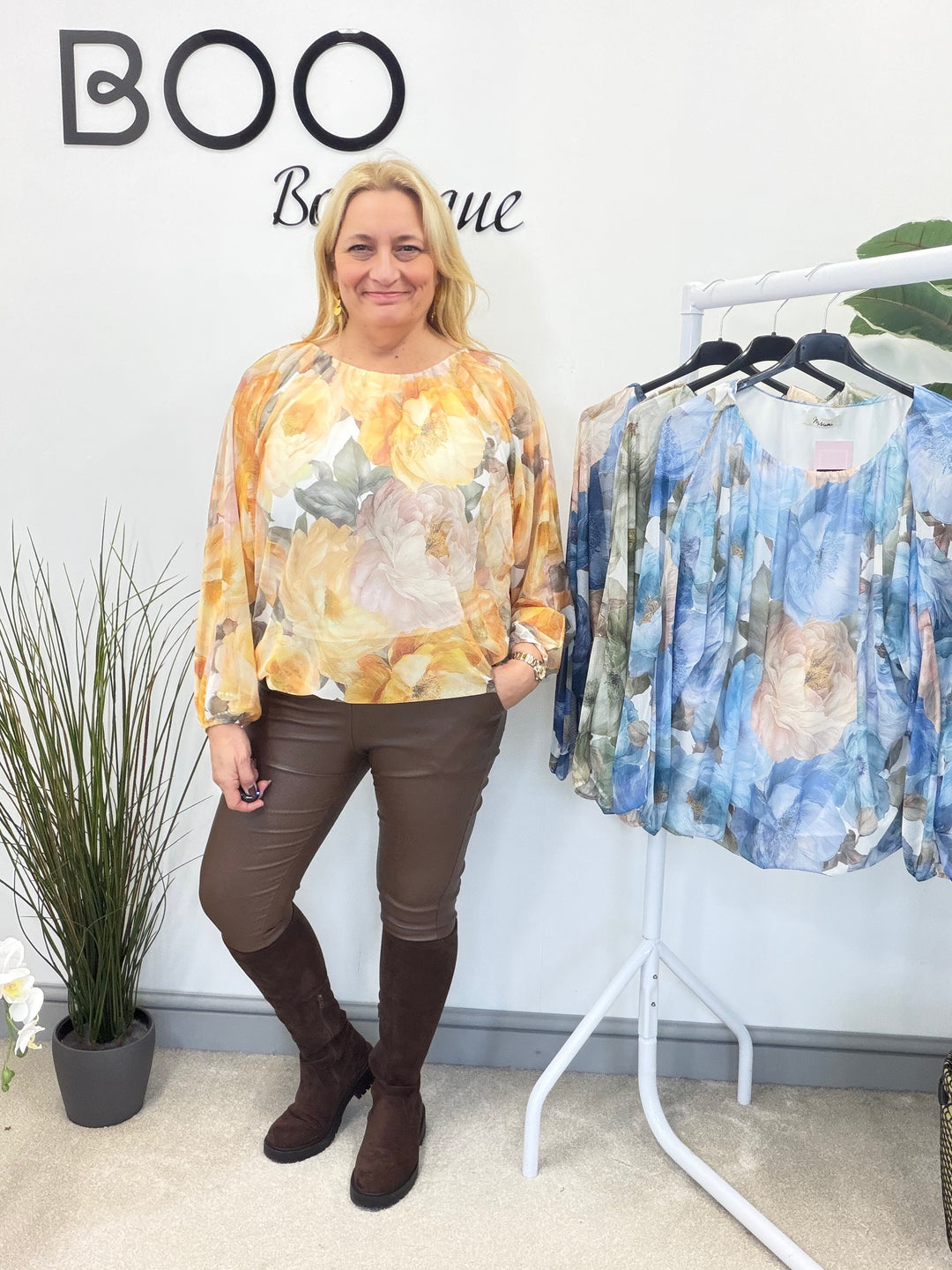 LADIES STRETCH NET BLOUSON TOP - NAVY, KHAKI, YELLOW & NAVY