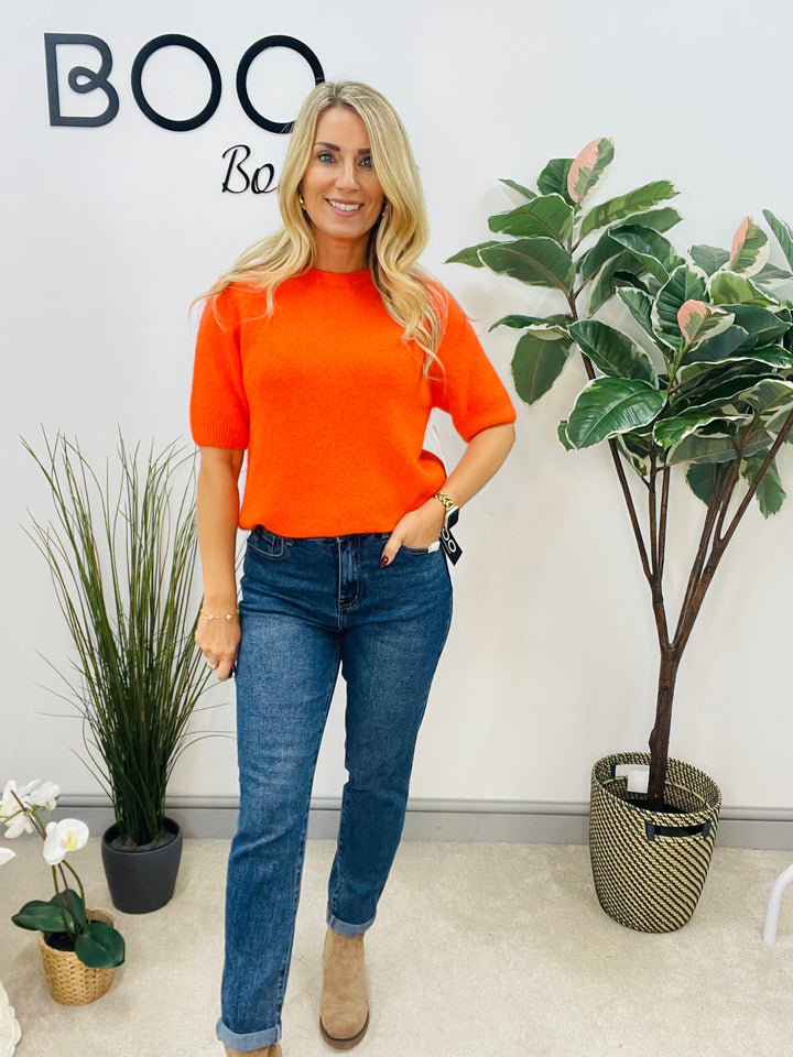 LADIES SOFT KNIT SHORT SLEEVE JUMPER ORANGE