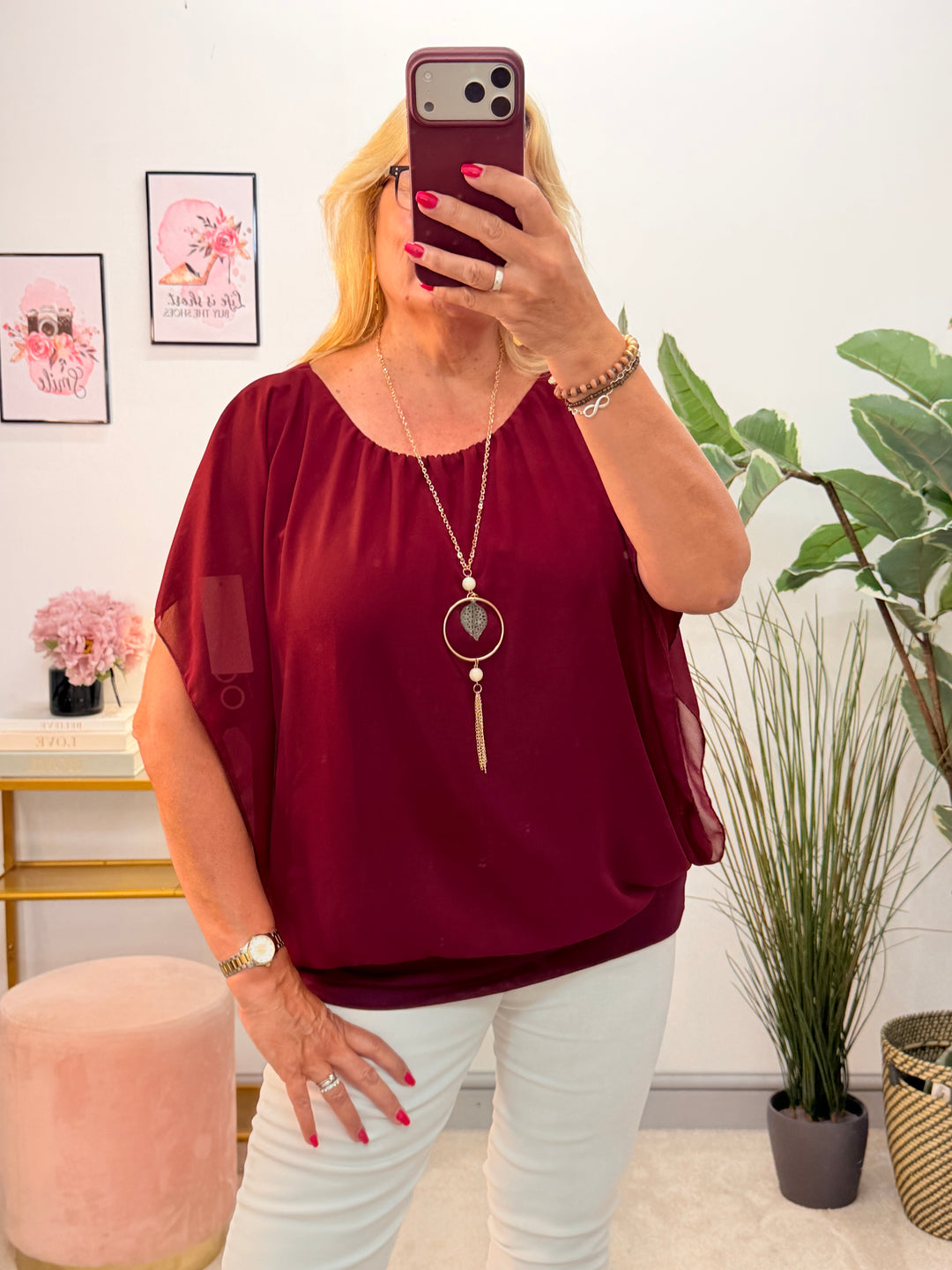 Ladies Chiffon Summer Top - Black, White, Navy, Wine, Blue, Brown