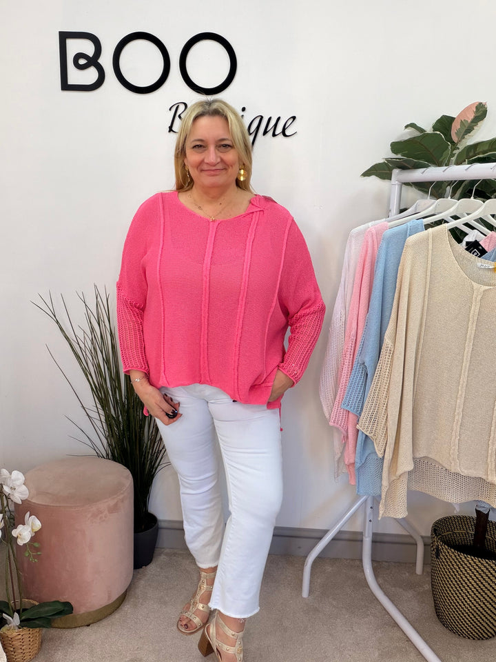 Ladies Fashion Oversize Top - yellow, beige, pink, white, fuschia and blue