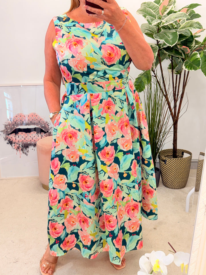 Ladies Floral Print Summer Event A Line Dress