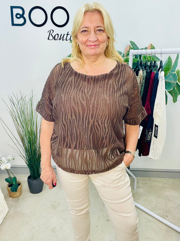 LADIES BOX STYLE NET MESH TOP - WHITE, BURGUNDY, KHAKI, MOCHA, NAVY, BLACK