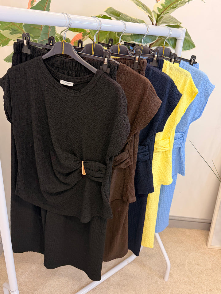 Ladies Wide Leg Trouser Co Ord Set - Black, Navy, Brown, Lemon & Blue
