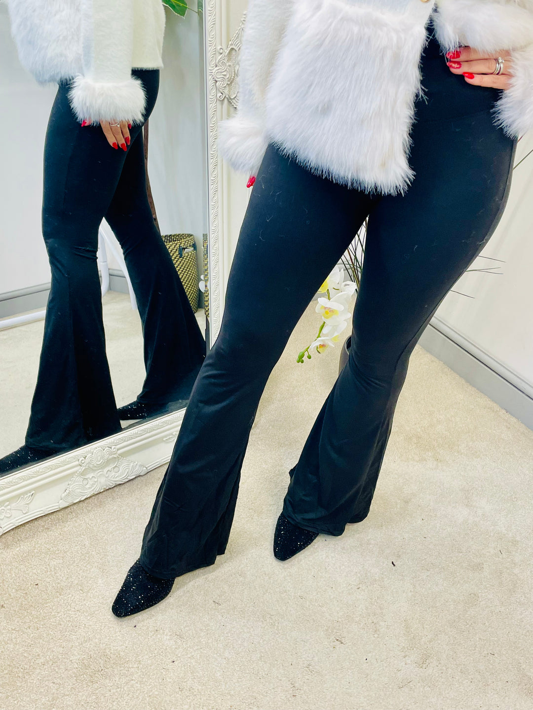 LADIES KICK FLARE LEGGINGS - BLACK & CHOCOLATE BROWN