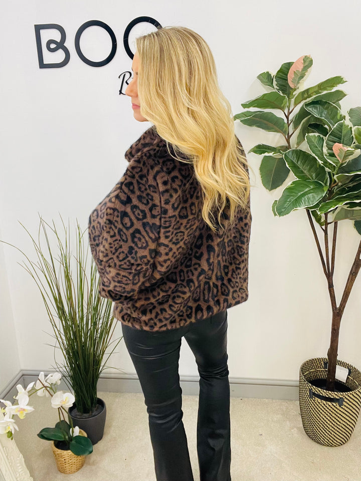 LADIES LUXURY FAUX FUR CAPE JACKET - BROWN, MINK, CREAM LEOPARD
