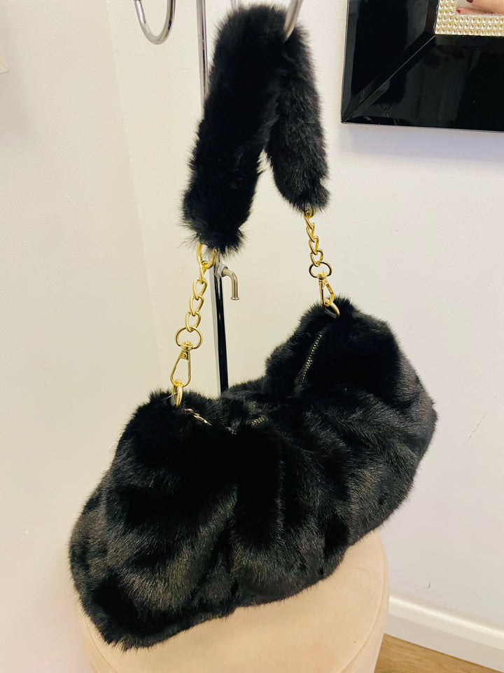 The AMY black faux fur bag