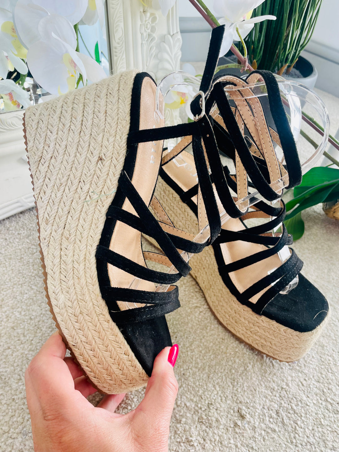 LADIES WOMENS BLACK STRAPPY FLATFORM SUMMER SANDALS