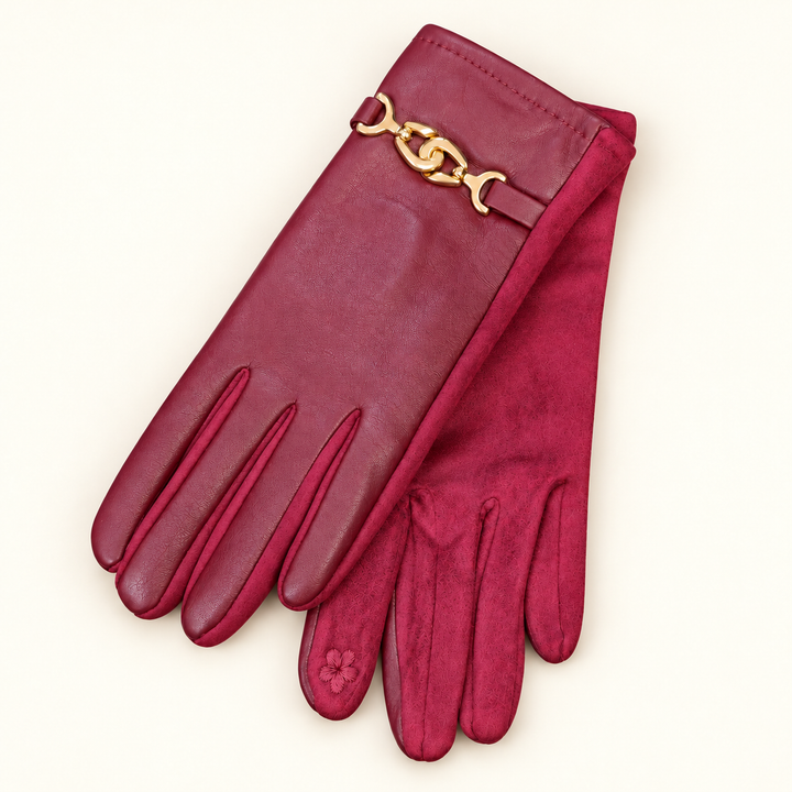 Womens Faux Leather Smart Gloves - Black, Wine & Brown