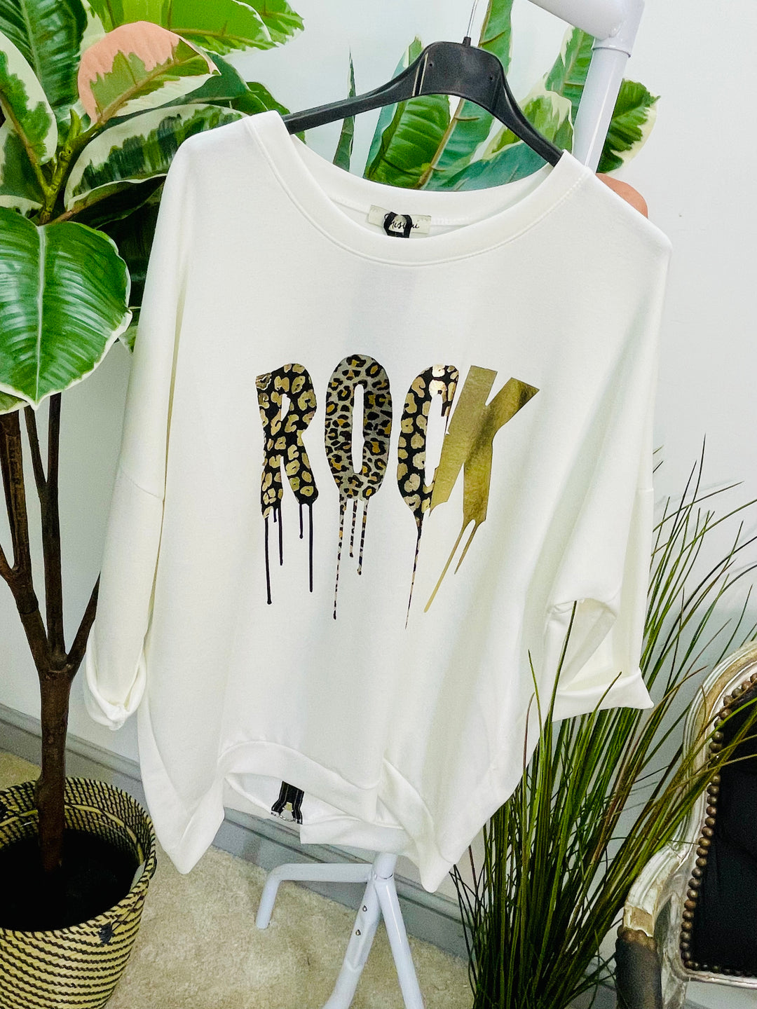 LADIES HOODIE STYLE LOOSE FIT TOP - WHITE & NAVY