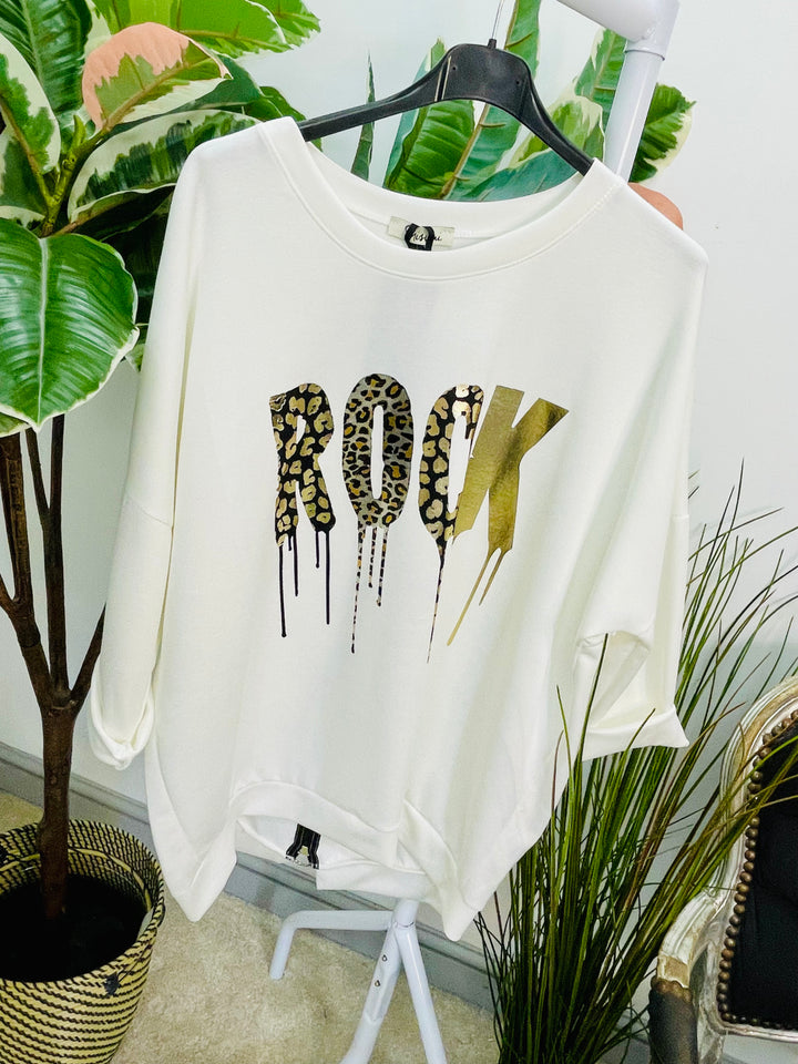 LADIES HOODIE STYLE LOOSE FIT TOP - WHITE & NAVY