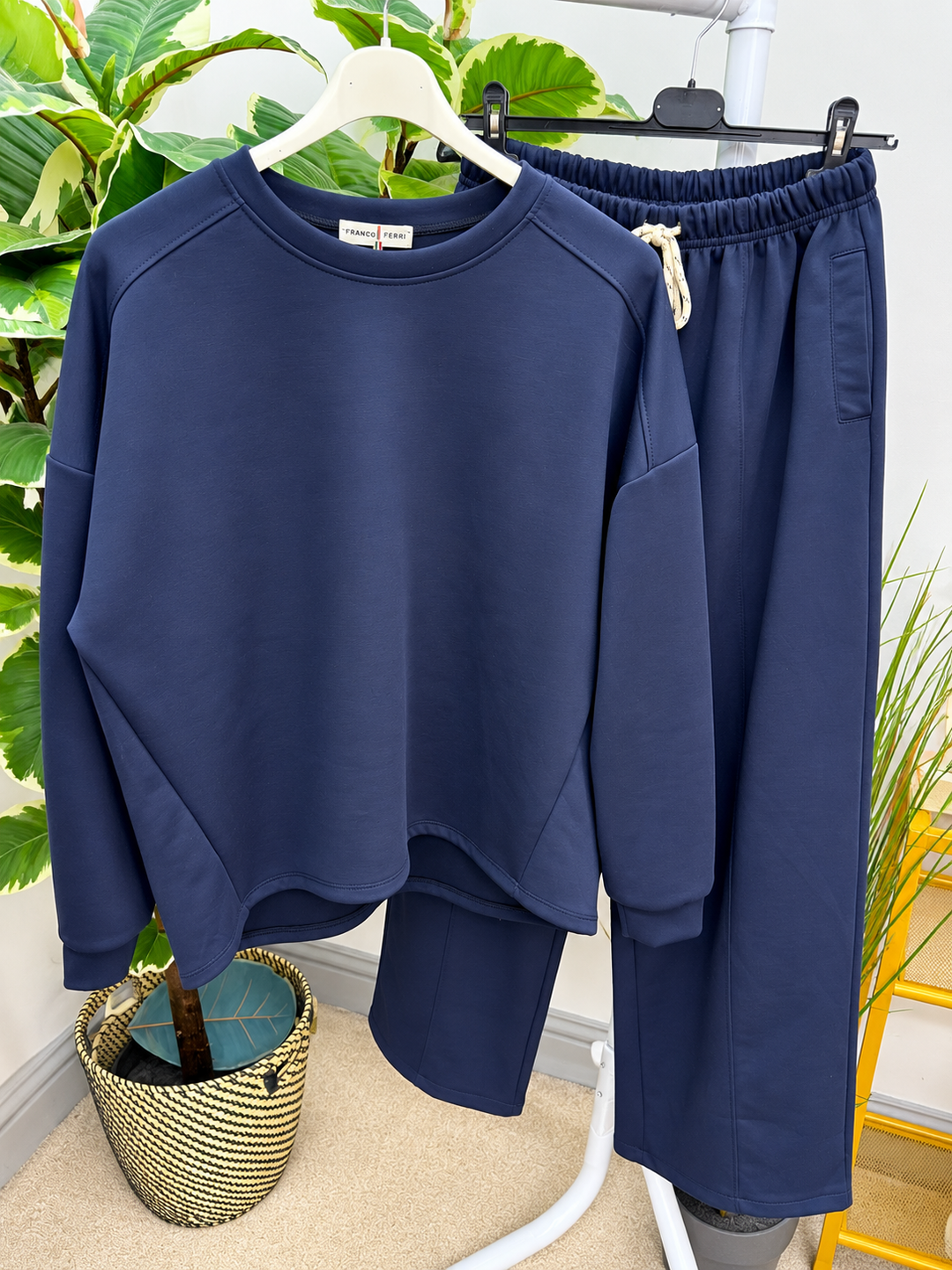 Womens fashion scuba trouser two piece co ord set - navy, black, khaki & brown
