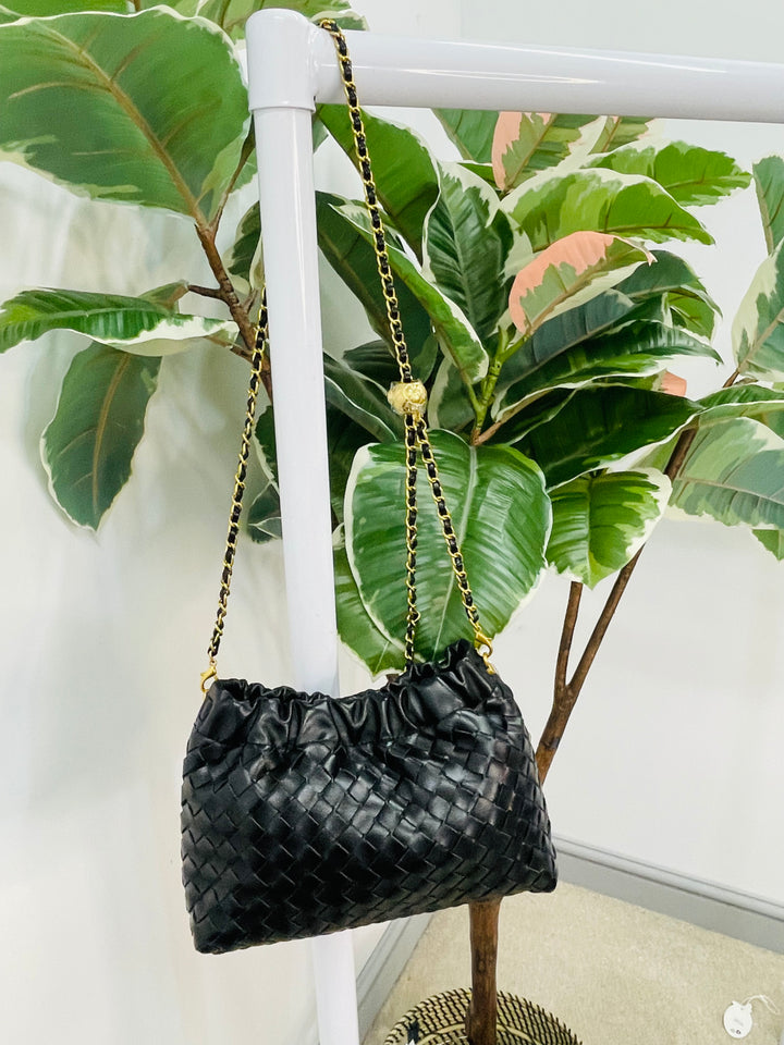 LADIES DESIGNER INSPIRED WOVEN HAND BAG - BLACK, WINE, BROWN, BEIGE