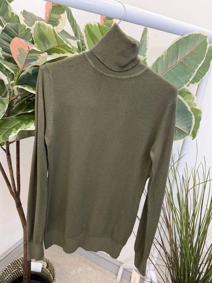 LADIES FINE KNIT ROLL NECK JUMPER - BERRY, BLACK, BEIGE, RED, KHAKI BROWN