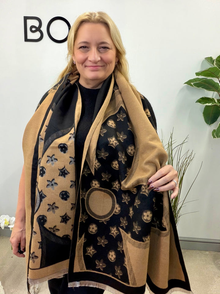 LADIES INSPIRED FASHION SCARF - BEIGE, BLACK, CAMEL, CREAM