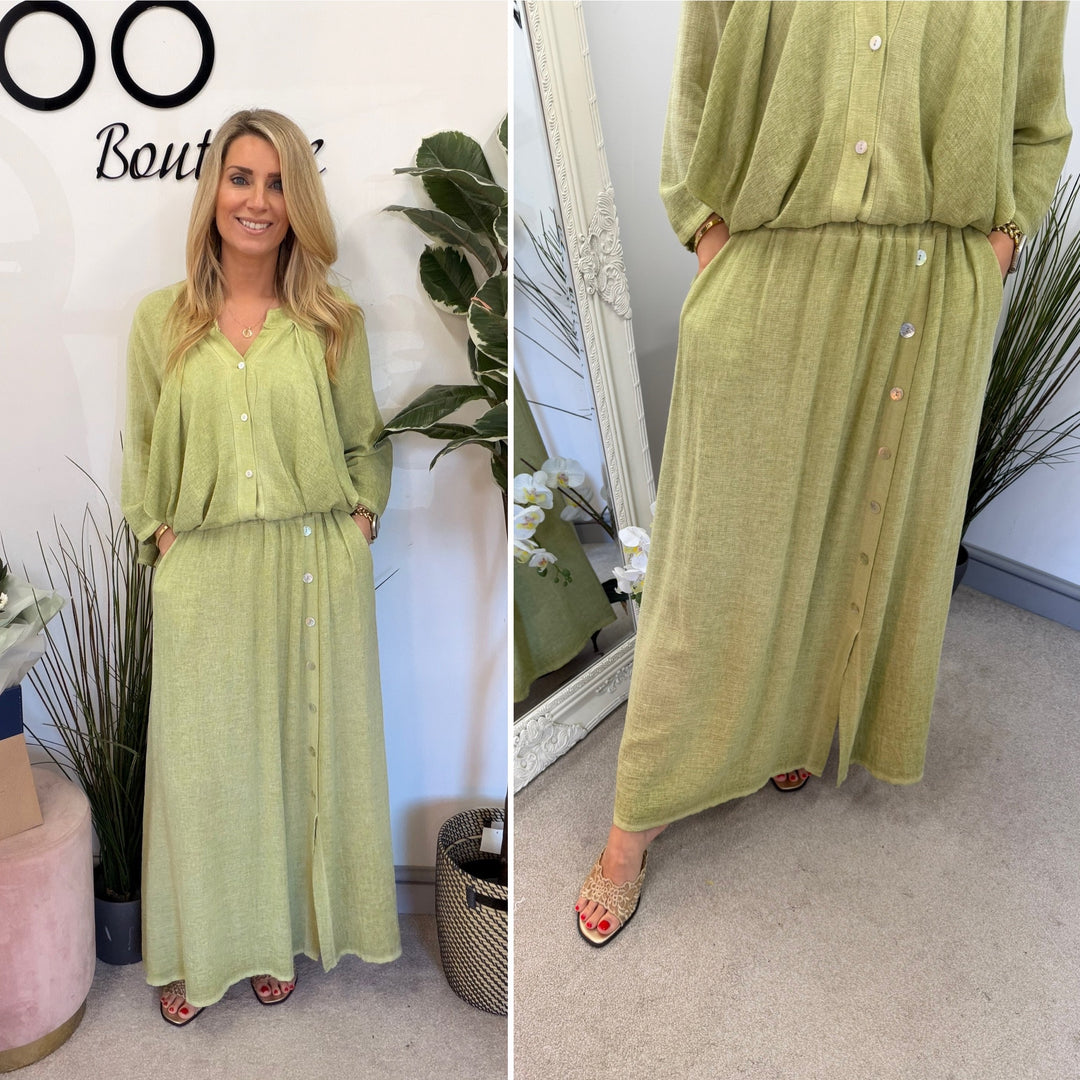 Ladies Fashion Teabag Linen Maxi Skirt - pink, blue, turquoise, beige, white, lime