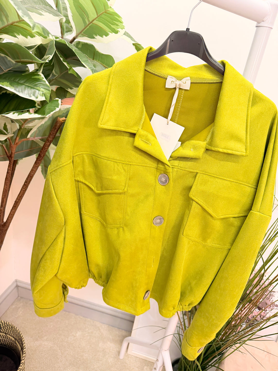 Ladies Fashion Faux Suede Bomber Jacket - camel, brown & lime