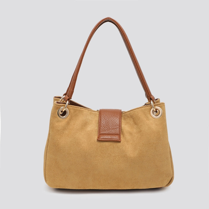 Ladies Fashion Faux Suede Small Tote Handbag - black, wine, cream, camel, orange, brown