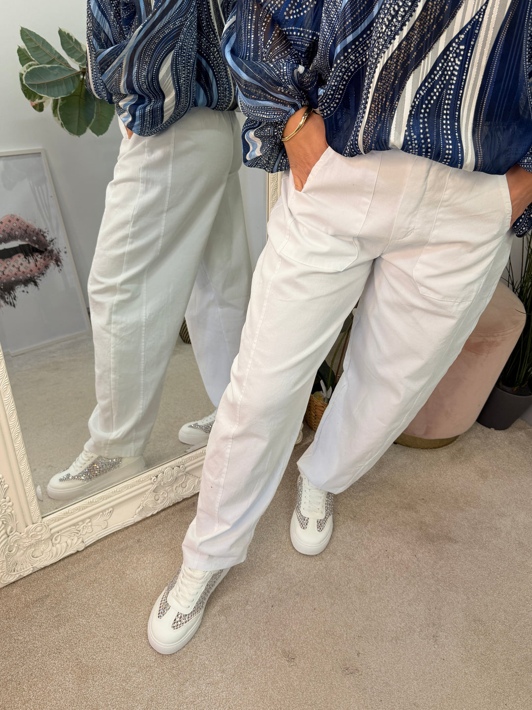 Ladies Fashion Balloon Leg Magic Trousers - pink, black, white & beige