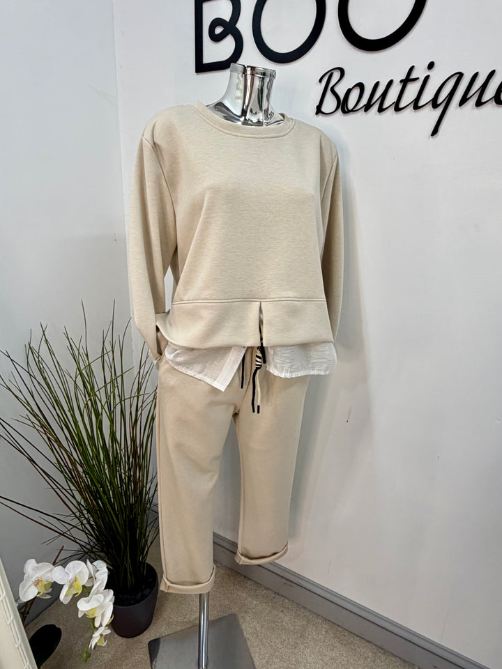 LADIES SCUBA TROUSER CO ORD SET - PINK, BLUE, BEIGE, BLACK, GREY