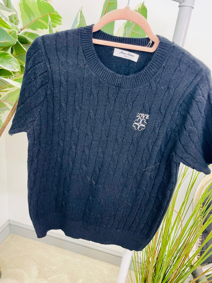 LADIES CABLE KNIT INSPIRED SHORT SLEEVE JUMPER 
