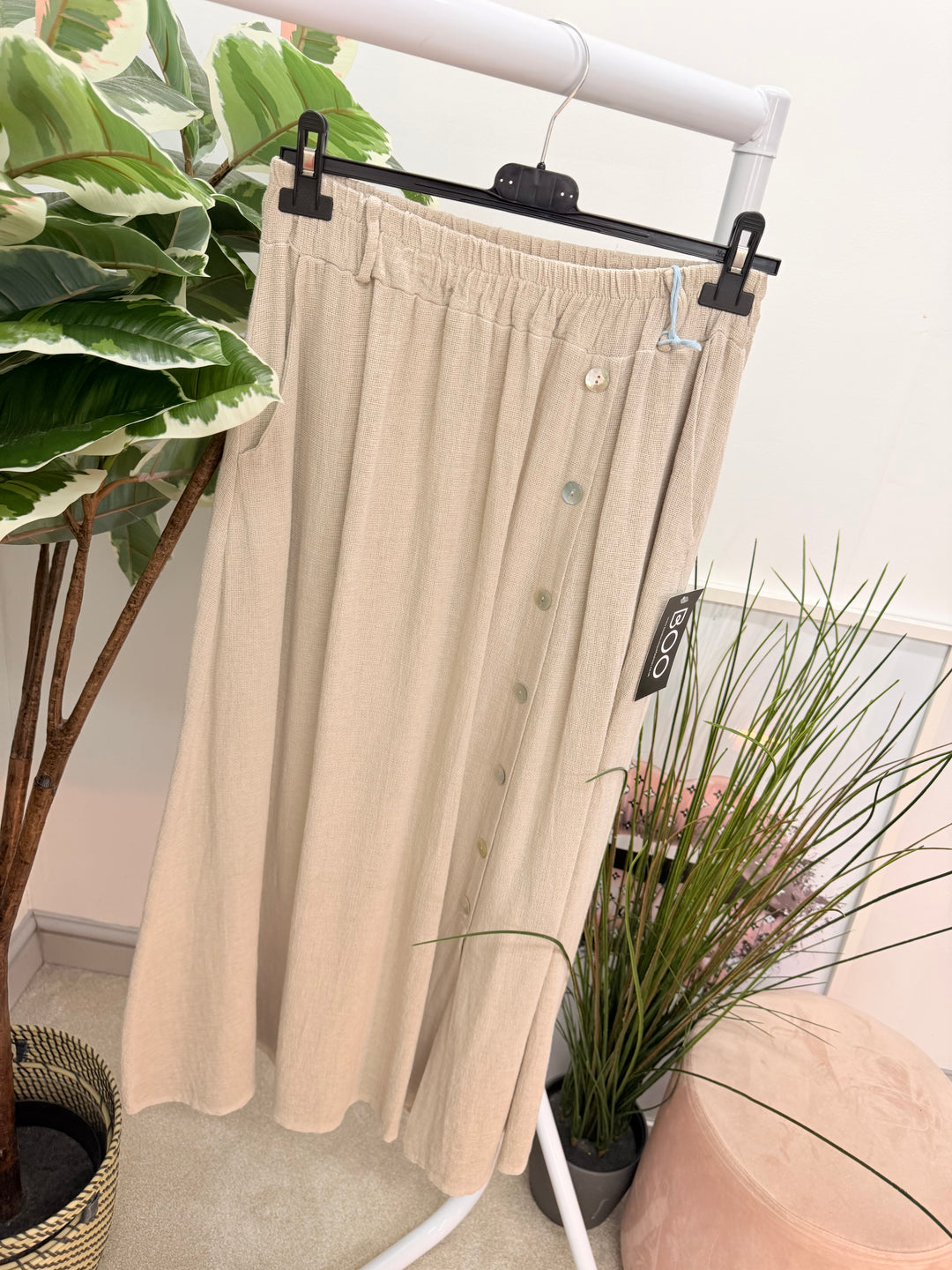 Ladies Fashion Teabag Linen Maxi Skirt - pink, blue, turquoise, beige, white, lime