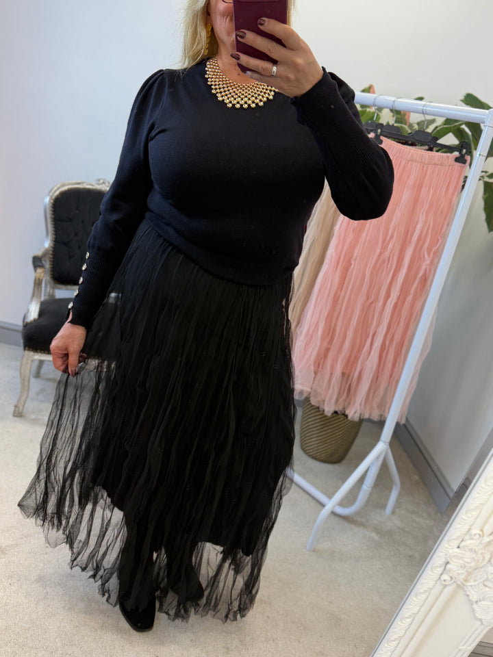 LADIES NET FAIRY MAXI SKIRT - BLACK, BERRY, KHAKI, BEIGE & PINK