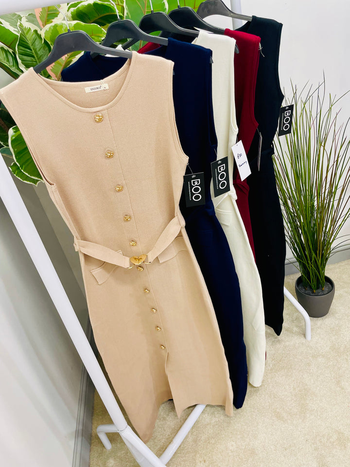 LADIES RIBBED KNIT FITTED MAXI DRESS - NAVY, BLACK, BURGUNDY, BEIGE & WHITE