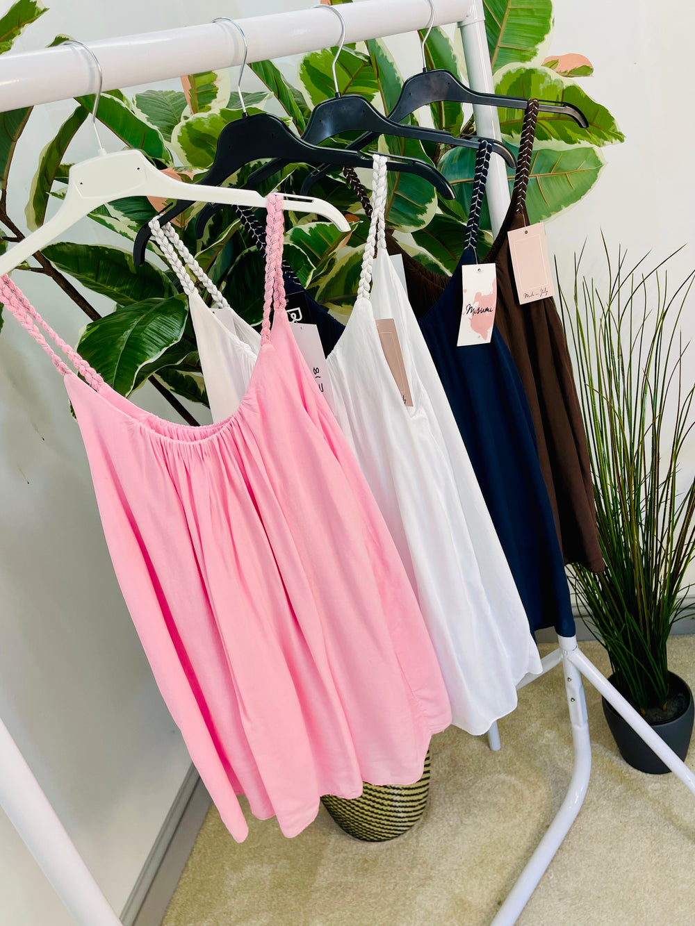 LADIES FLOATY CAMI SUMMER TOP - PINK, NAVY, WHITE  & BROWN