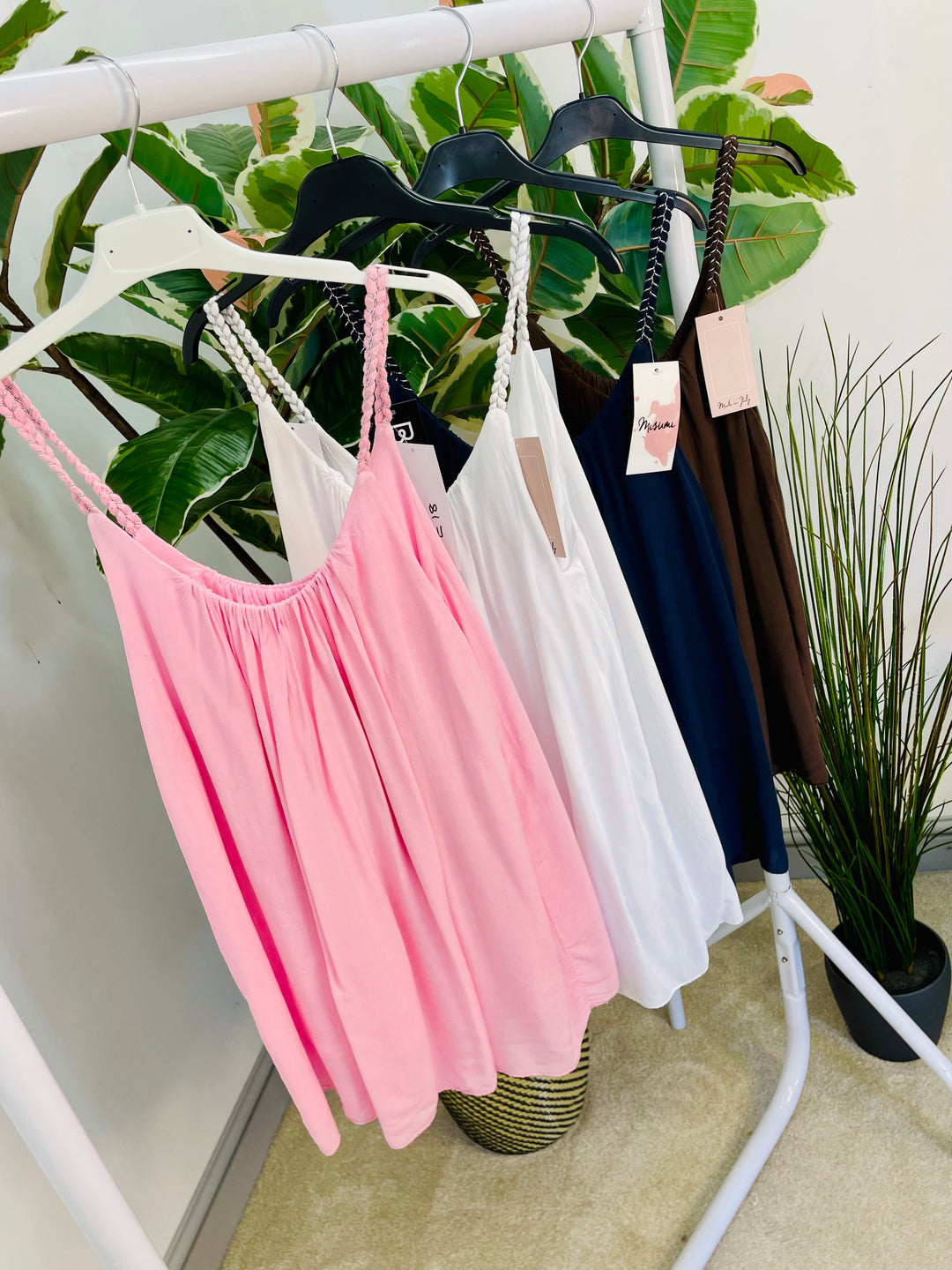 LADIES FLOATY CAMI SUMMER TOP - PINK, NAVY, WHITE  & BROWN