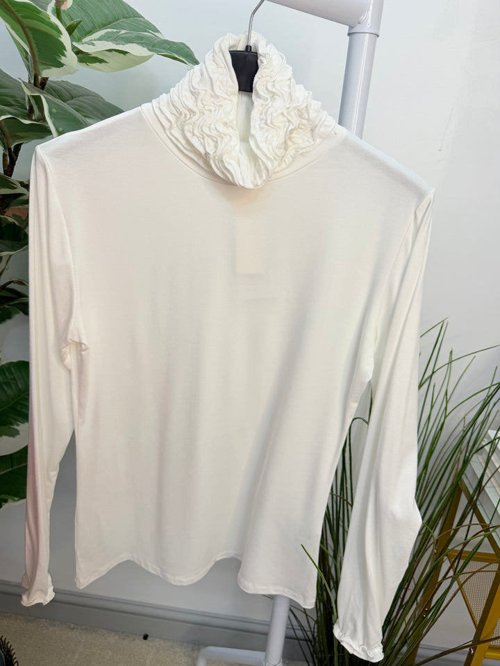 Women’s ruffle roll neck basic layering top white