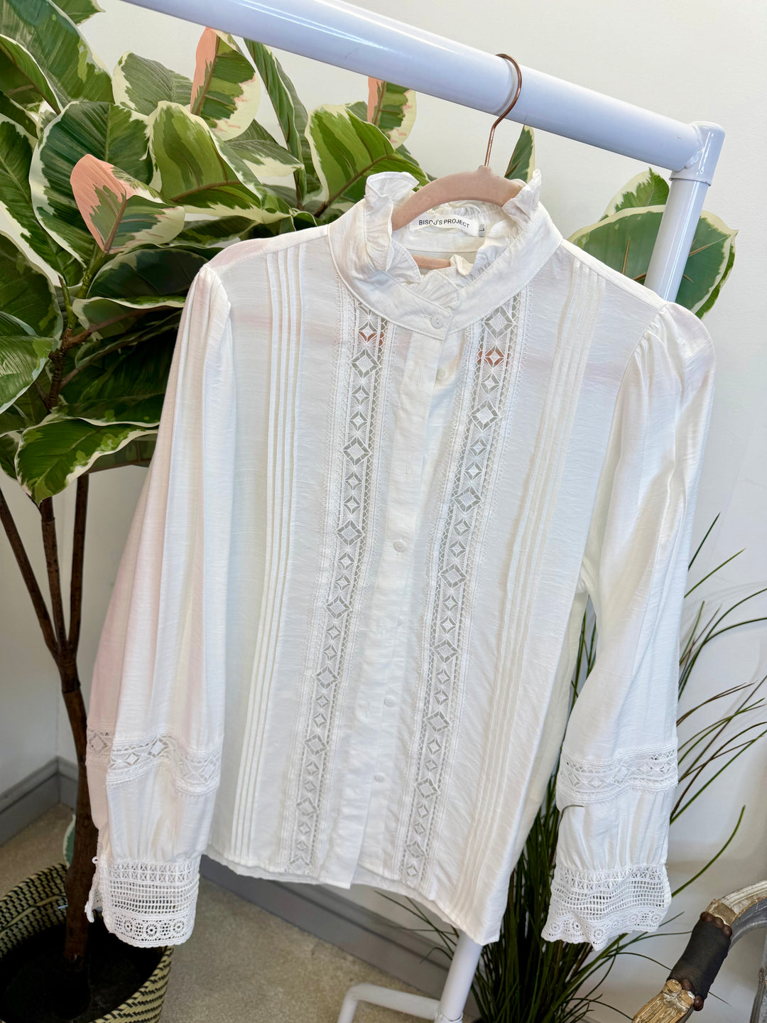 LADIES COTTON LACY BLOUSE SHIRT - WHITE, BLACK, YELLOW  & PINK