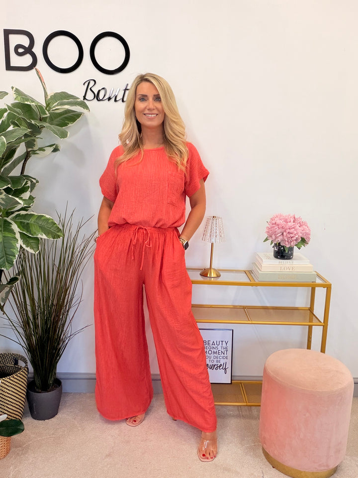 Ladies Non Crease Wide Leg Trousers - Rust, Coral, Black, White, Khaki, Lime, 