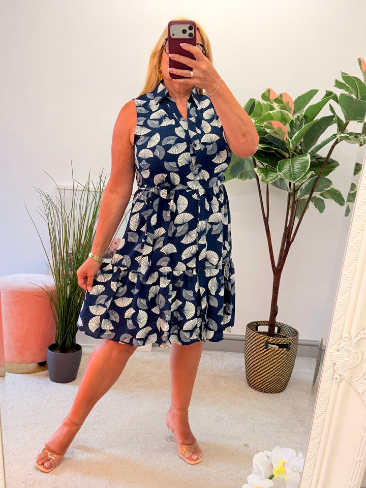 Ladies Fashion Navy & Cream Summer Day Dress