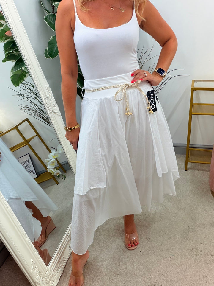 Ladies Boho Gypsy Summer Cotton Skirt - White, Brown & Beige