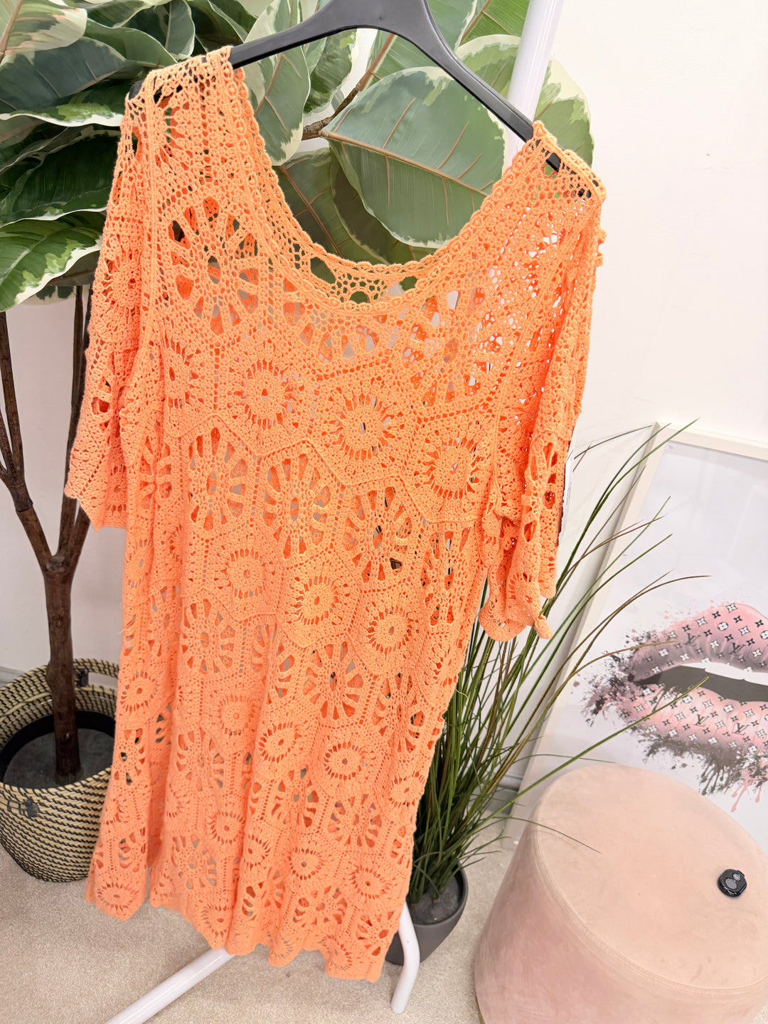 Ladies Fashion Crochet Beach Summer Maxi Dress - Blue, Pink, Fuschia, Orange, White