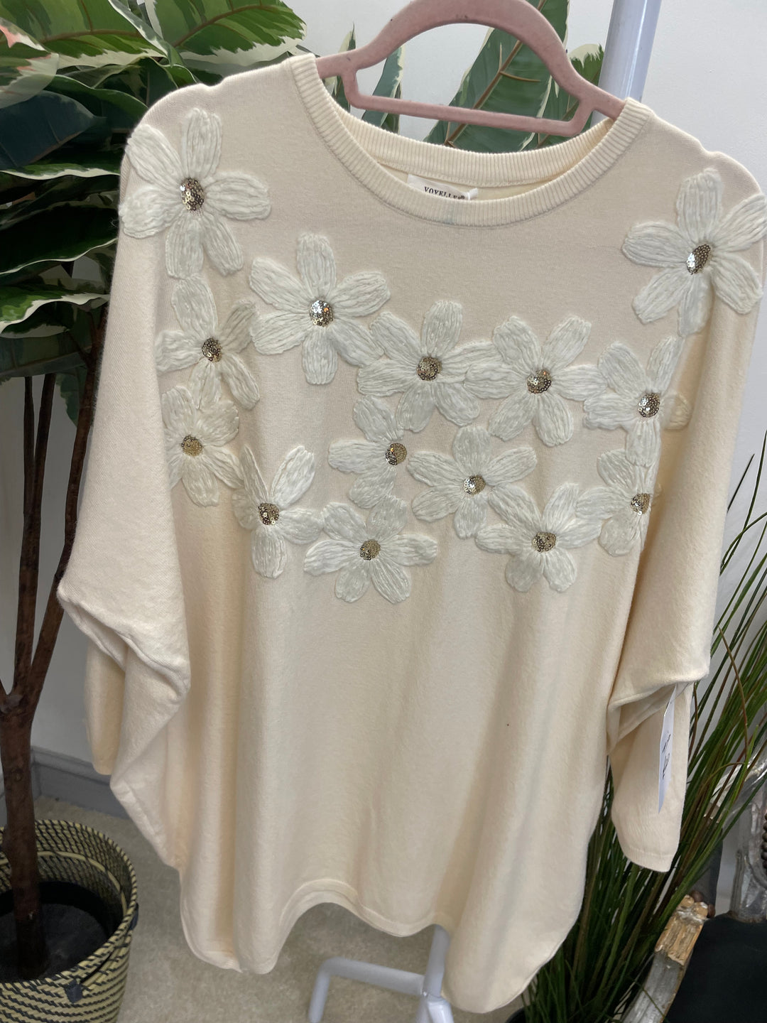 LADIES EMBROIDERED OVERSIZE LOOSE FIT JUMPER CREAM