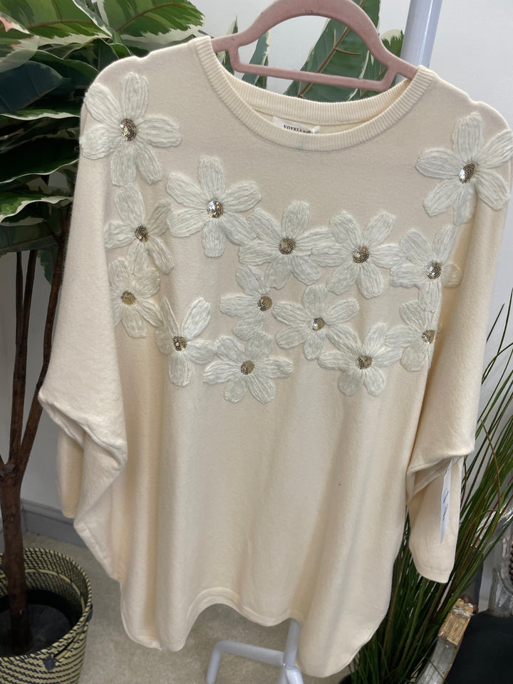 LADIES EMBROIDERED OVERSIZE LOOSE FIT JUMPER CREAM