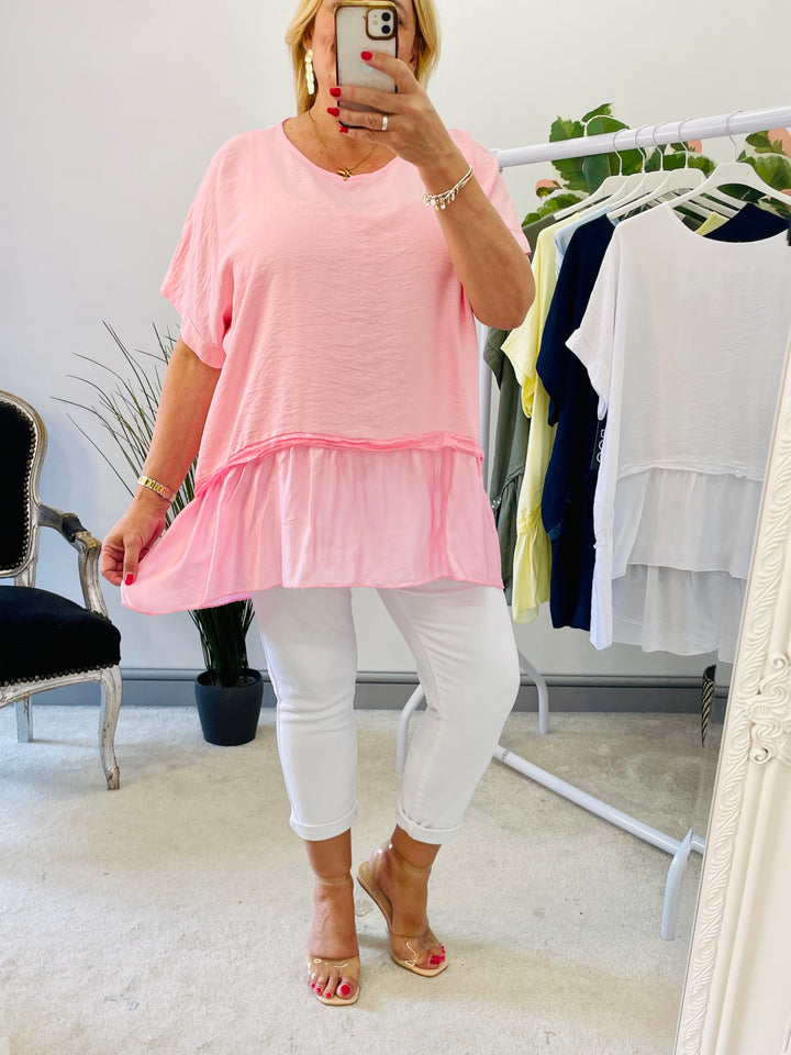 LADIES LOOSE FIT SILK EDGE LOOSE FIT SUMMER TOP - NAVY, PINK, LEMON, KHAKI, WHITE, BLUE