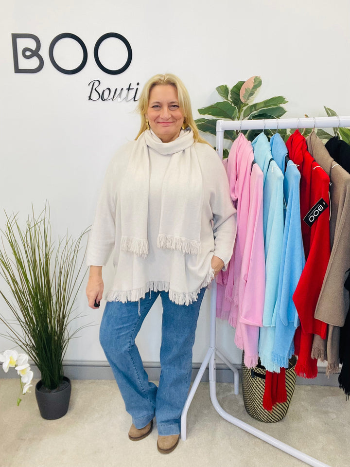 LADIES OVERSIZE JUMPER & SCARF SET BEIGE