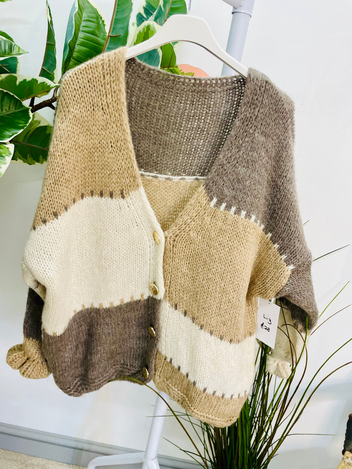 LADIES KNITTED BEIGE CREAM CAMEL FASHION CARDIGAN
