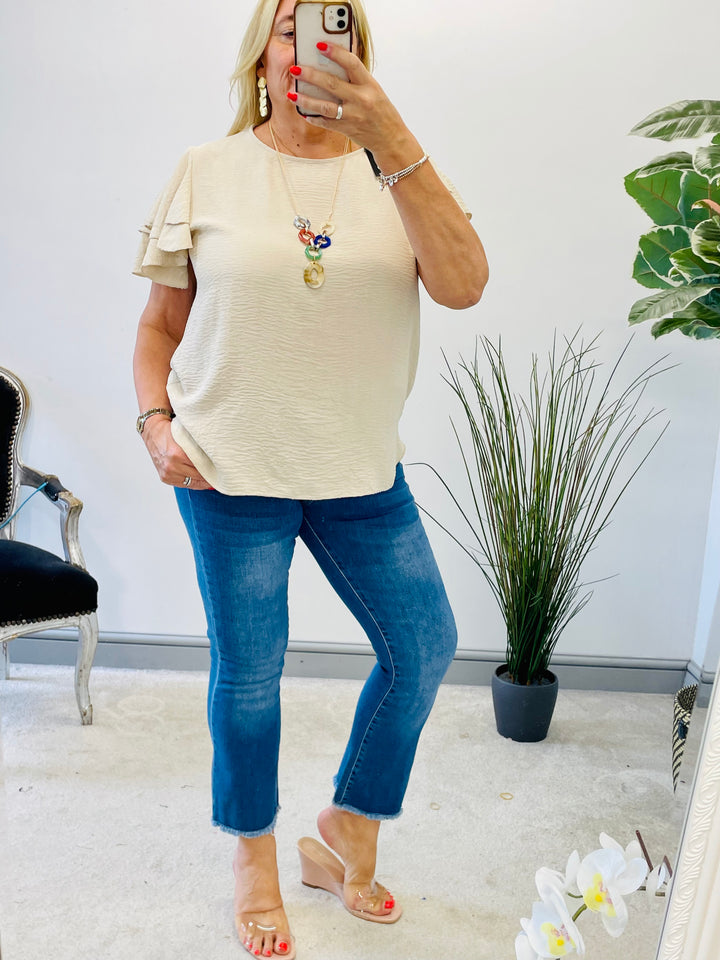 LADIES FRILL SHORT SLEEVE SUMMER TOP