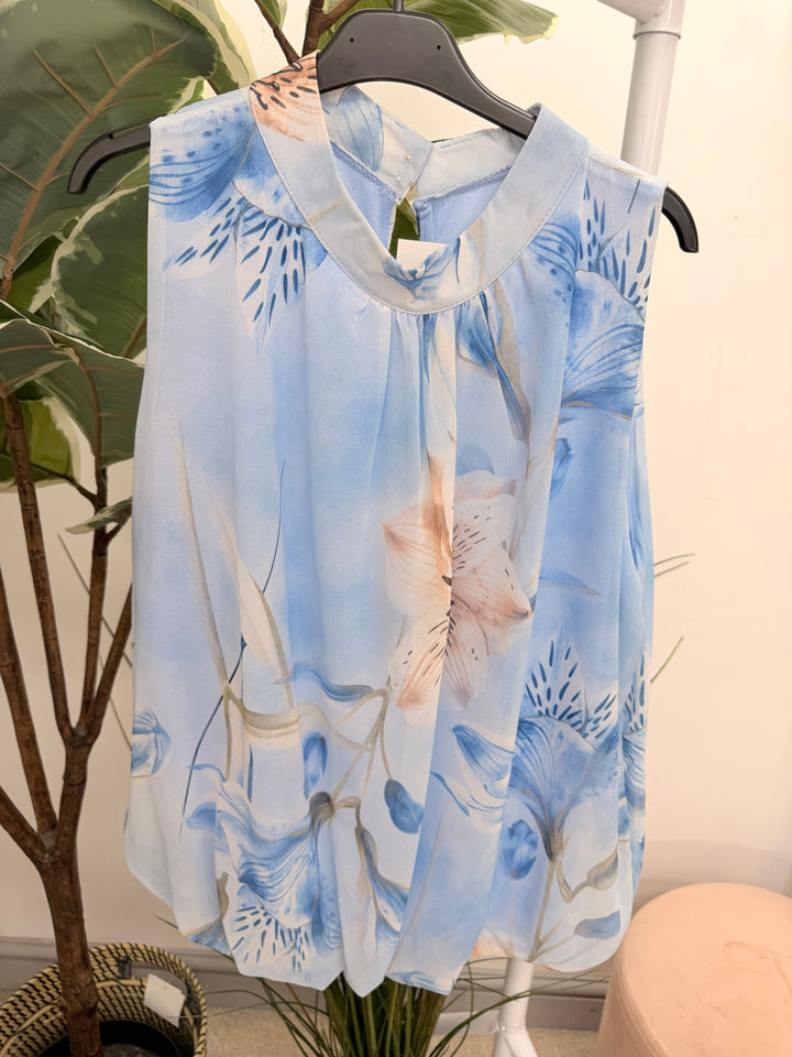 Ladies Fashion Chiffon Sleeveless Summer Top - Pink, Navy, Lemon & Blue