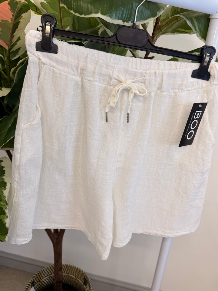 Ladies Linen Cotton Summer Shorts - Denim Blue, Pink, White & Black