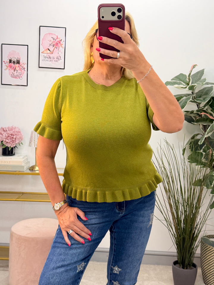 Ladies Fashion Short Sleeve Jumper - Black, Lime, White, Brown & Camel